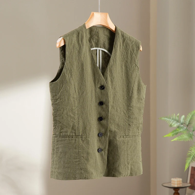 Damen Taillierte Cordweste mit V‑Ausschnitt und Eingrifftaschen Drune