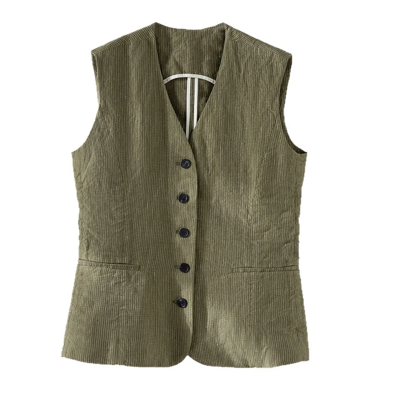 Damen Taillierte Cordweste mit V‑Ausschnitt und Eingrifftaschen Drune