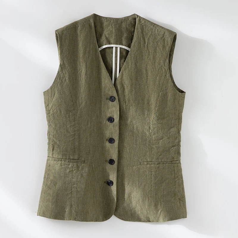 Damen Taillierte Cordweste mit V‑Ausschnitt und Eingrifftaschen Drune