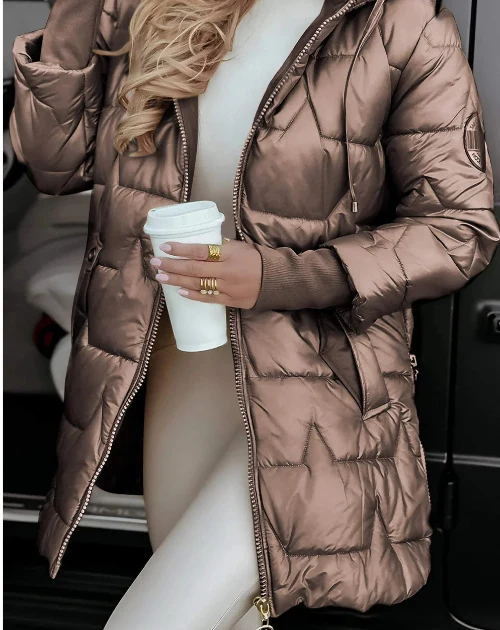 Damen Steppmantel Mid-Length mit Kapuze, wattierter Thermofüllung und taillierter Silhouette Drune