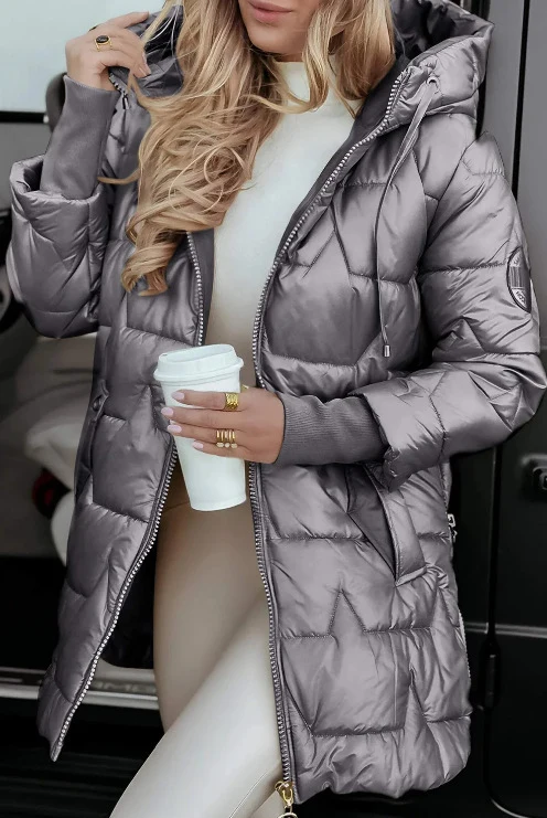 Damen Steppmantel Mid-Length mit Kapuze, wattierter Thermofüllung und taillierter Silhouette Drune