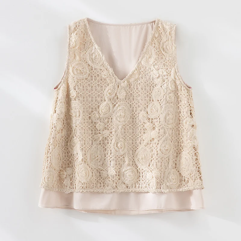 Damen Spitzen-Midirock mit floraler Häkelspitze und blickdichtem Futter Drune