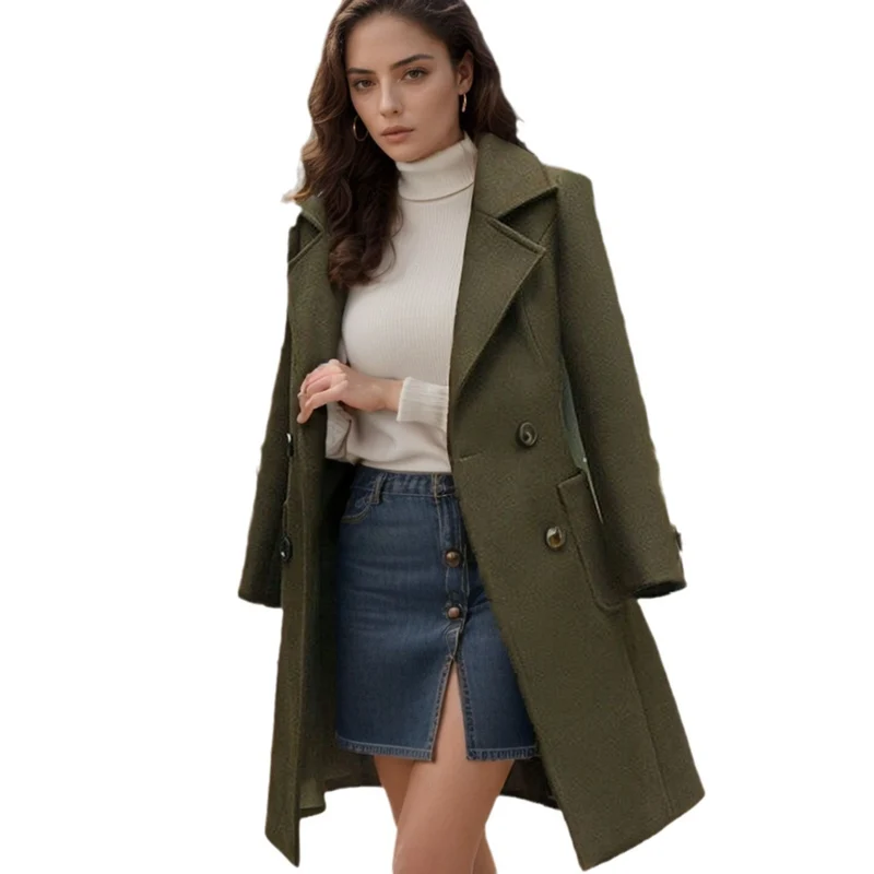 Damen Schlanker Wollmix-Mantel mit taillierter Silhouette und aufgesetzten Taschen Drune