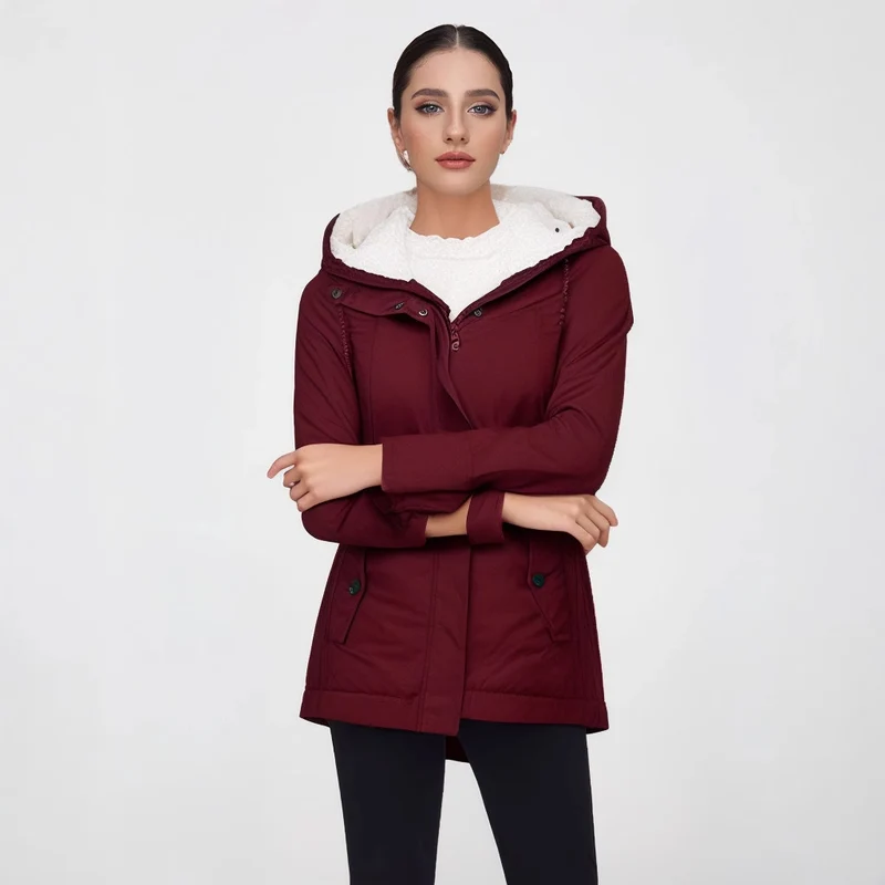 Damen Parka mit Teddyfutter, Kapuze und taillierter Silhouette Drune