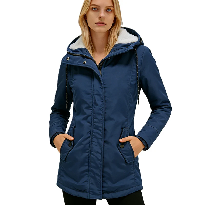 Damen Parka mit Teddyfutter, Kapuze und taillierter Silhouette Drune