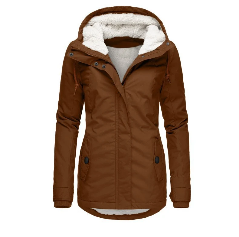Damen Parka mit Teddyfutter, Kapuze und taillierter Silhouette Drune