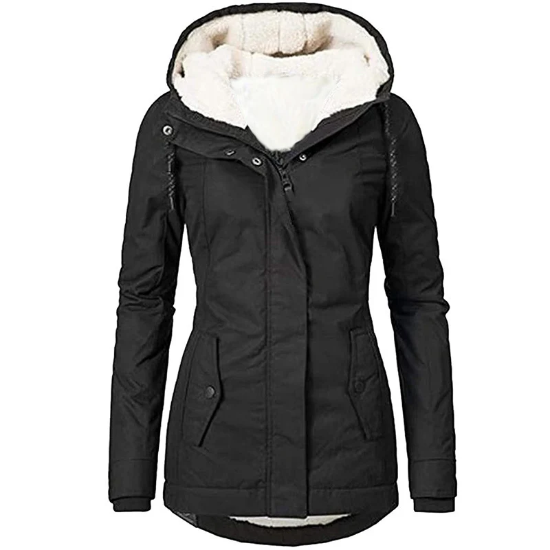 Damen Parka mit Teddyfutter, Kapuze und taillierter Silhouette Drune