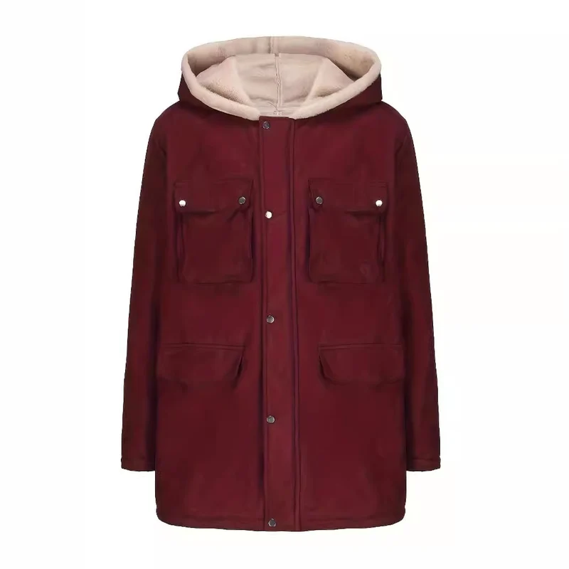 Damen Parka mit Teddyfutter, Kapuze und aufgesetzten Taschen Drune