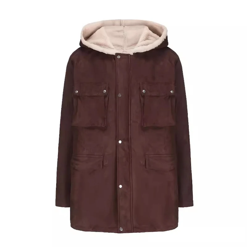 Damen Parka mit Teddyfutter, Kapuze und aufgesetzten Taschen Drune