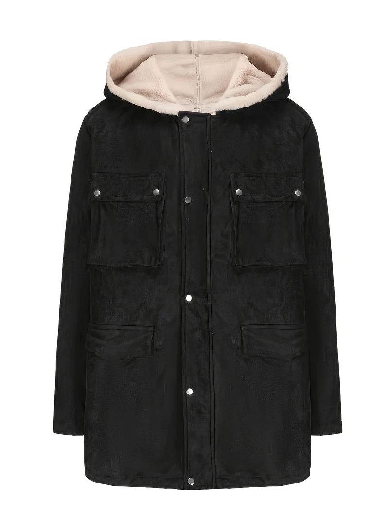 Damen Parka mit Teddyfutter, Kapuze und aufgesetzten Taschen Drune