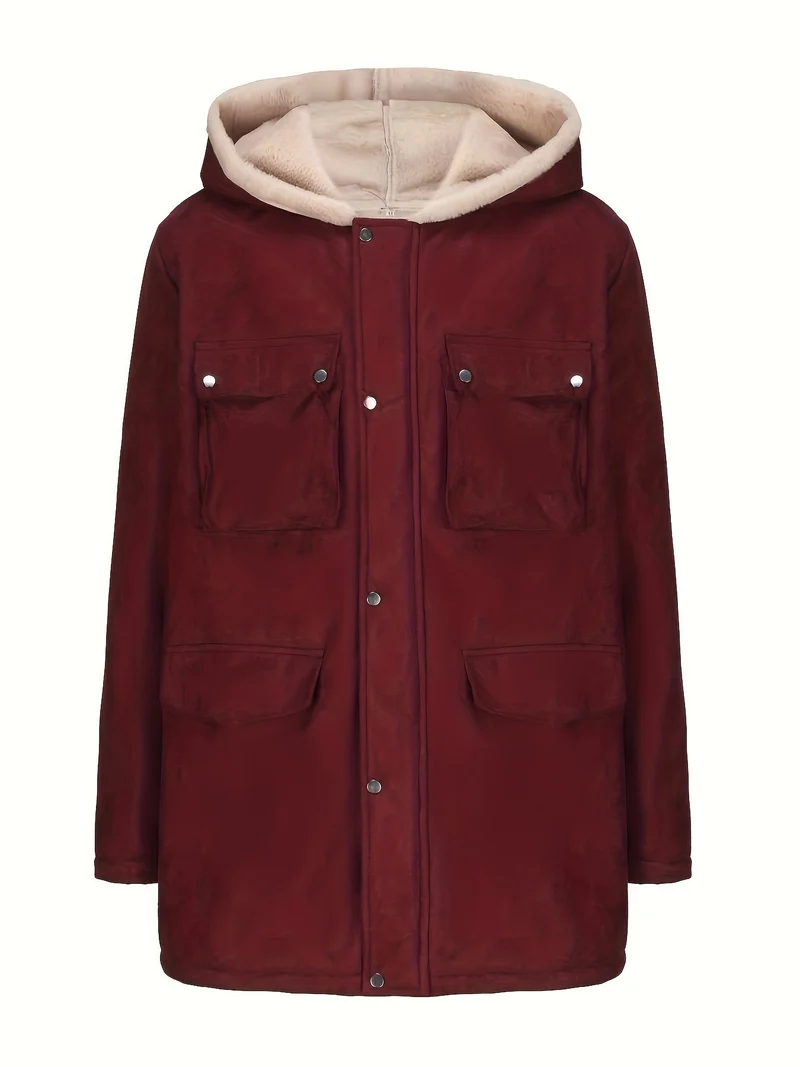 Damen Parka mit Teddyfutter, Kapuze und aufgesetzten Taschen Drune