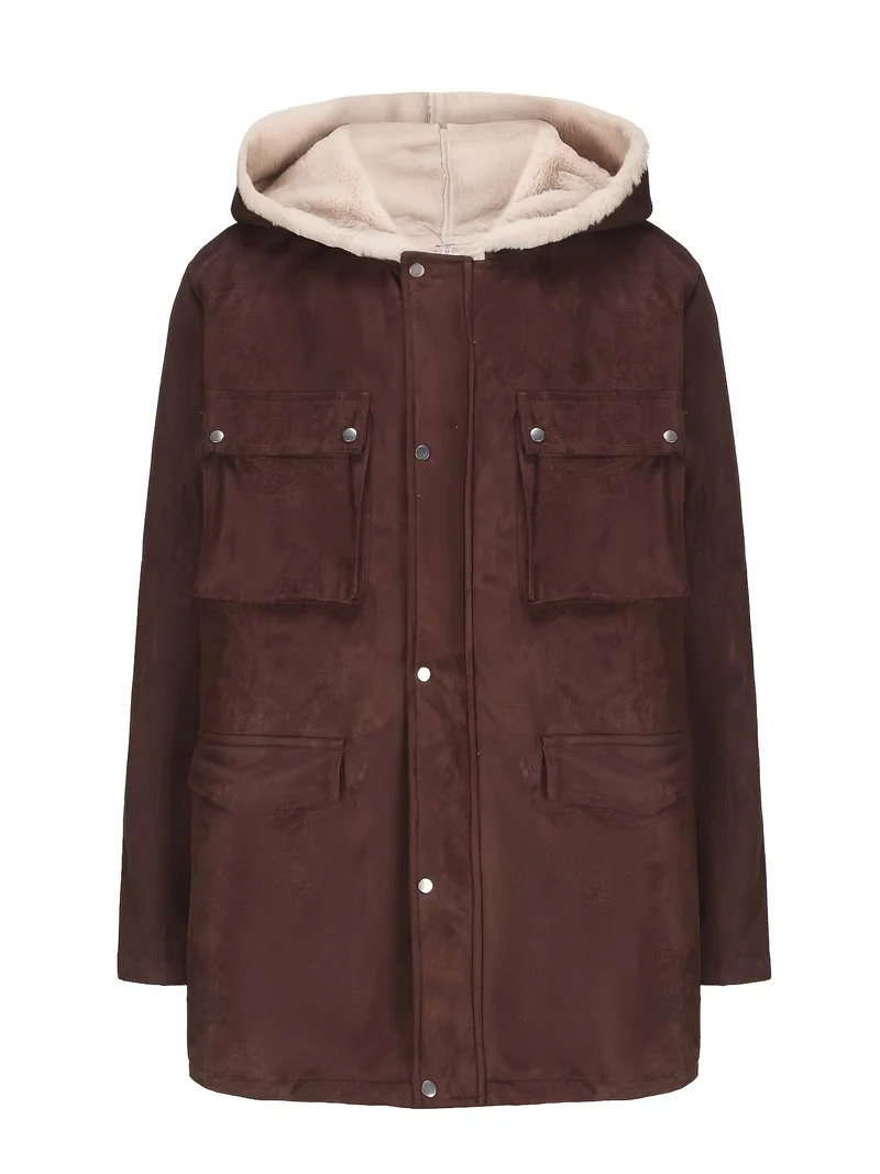 Damen Parka mit Teddyfutter, Kapuze und aufgesetzten Taschen Drune