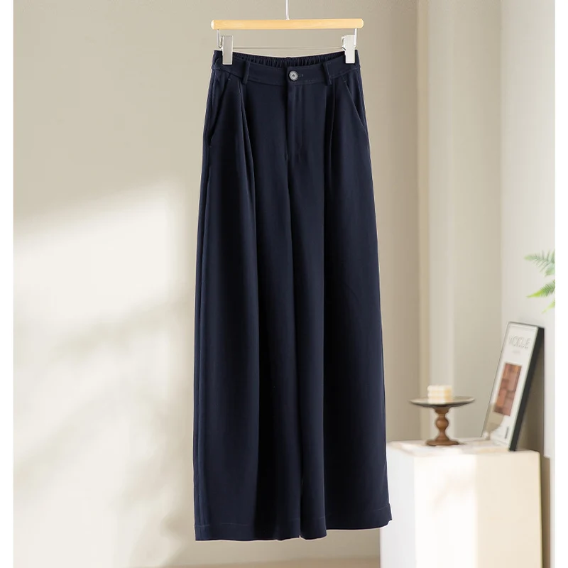 Damen Palazzo-Hose mit hoher Taille, Bügelfalte und elastischem Bund Drune