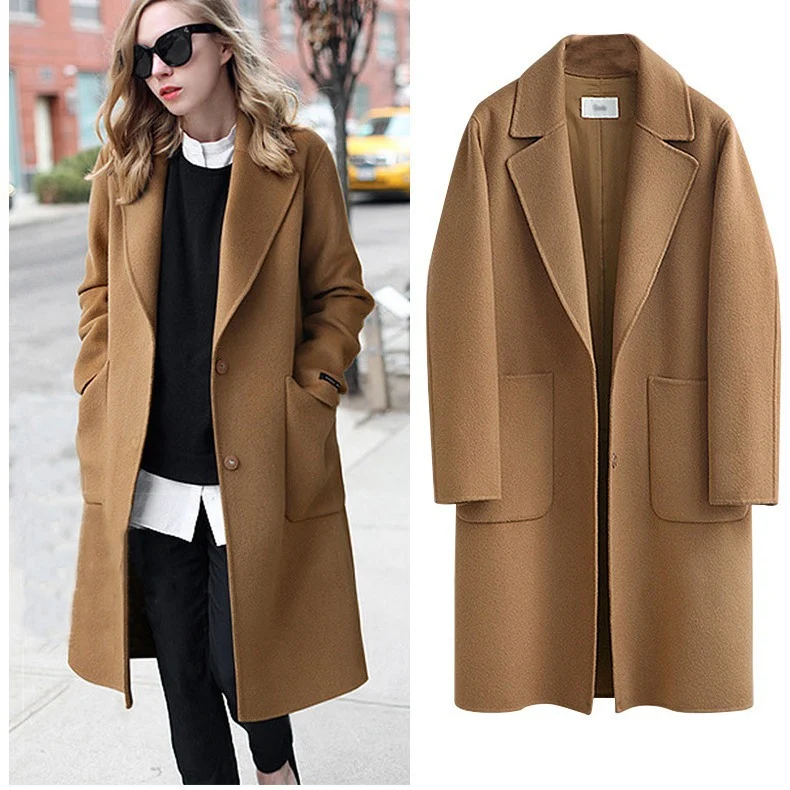 Damen Oversized Wollmix-Mantel mit Reverskragen und aufgesetzten Taschen Drune