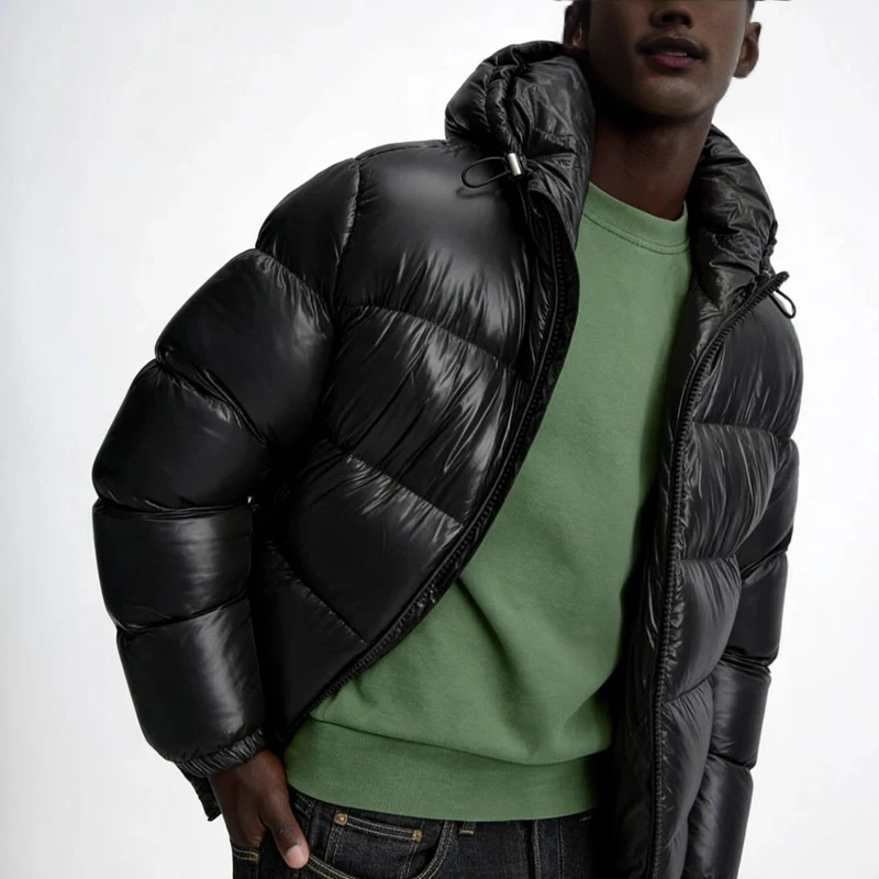 Damen Oversized Steppjacke mit Kapuze und Hochglanzfinish Drune