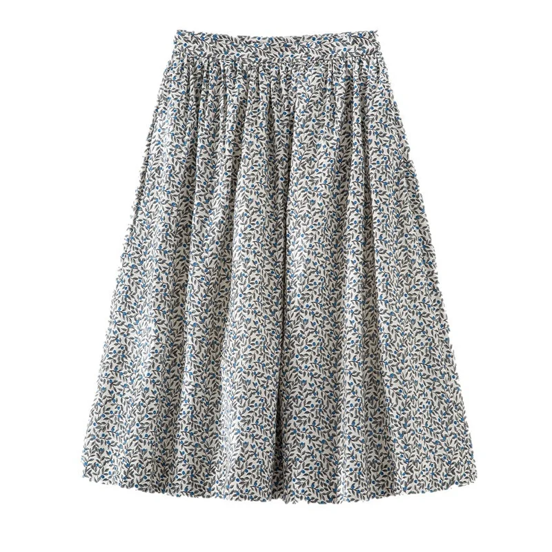 Damen Midirock mit Plissée‑Optik, gerafftem Bund und floralem Print Drune