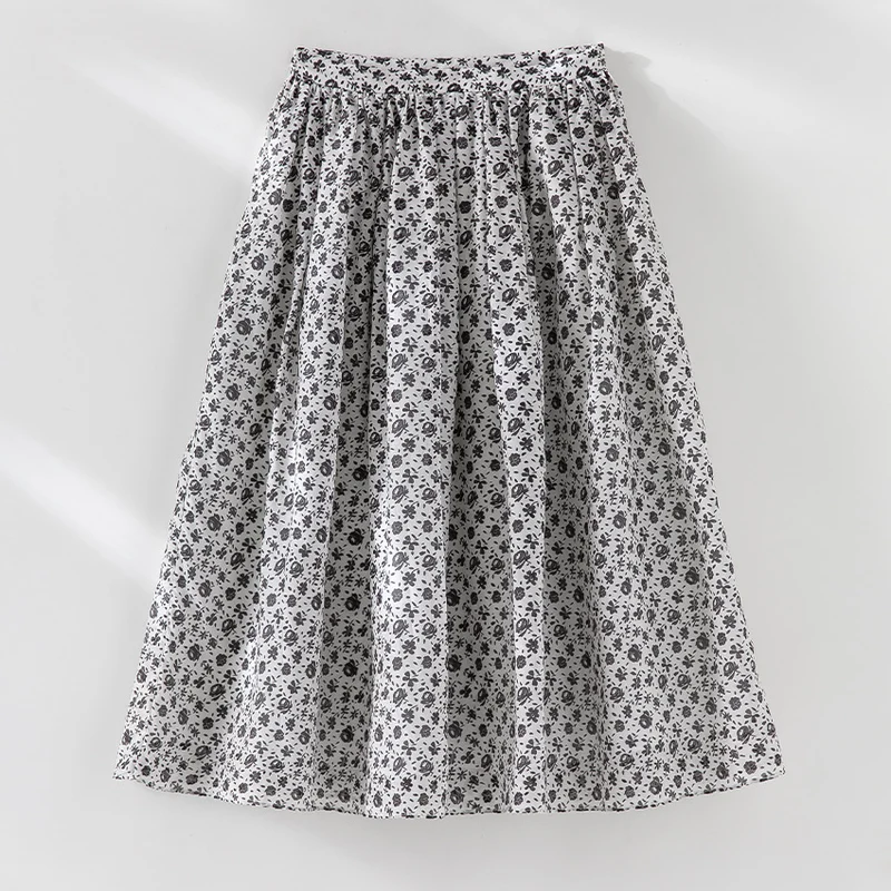 Damen Midirock mit gerafftem Bund und kleinem Blumenprint Drune