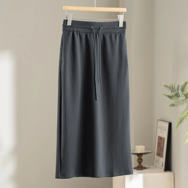 Damen Midirock aus weichem Jersey mit elastischem Bund und Kordelzug Drune
