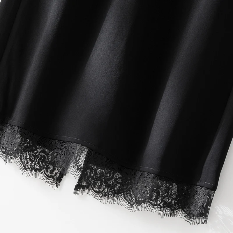 Damen Midirock aus Satin mit Spitzenbesatz und Seitentaschen Drune