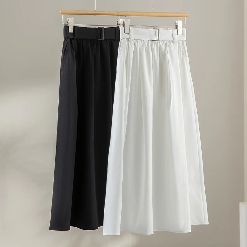 Damen Midilanger A-Linien-Rock mit hoher Taille, Faltenwurf und Taillengürtel Drune