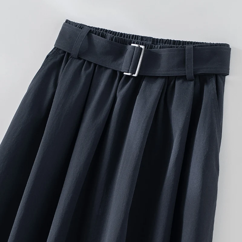 Damen Midilanger A-Linien-Rock mit hoher Taille, Faltenwurf und Taillengürtel Drune