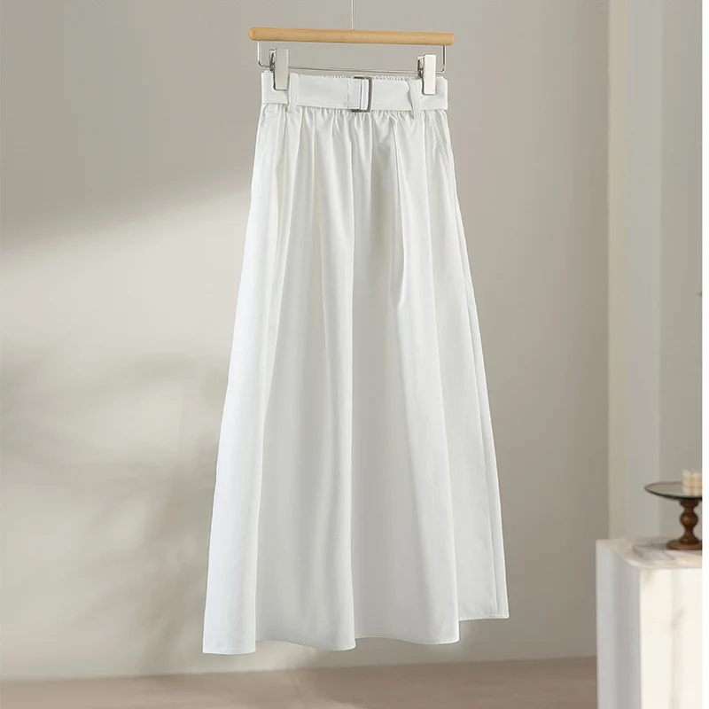 Damen Midilanger A-Linien-Rock mit hoher Taille, Faltenwurf und Taillengürtel Drune