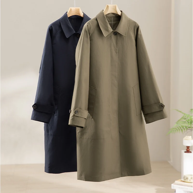 Damen Mid-Length Trenchcoat mit verdeckter Druckknopfblende und verstellbaren Manschetten Drune