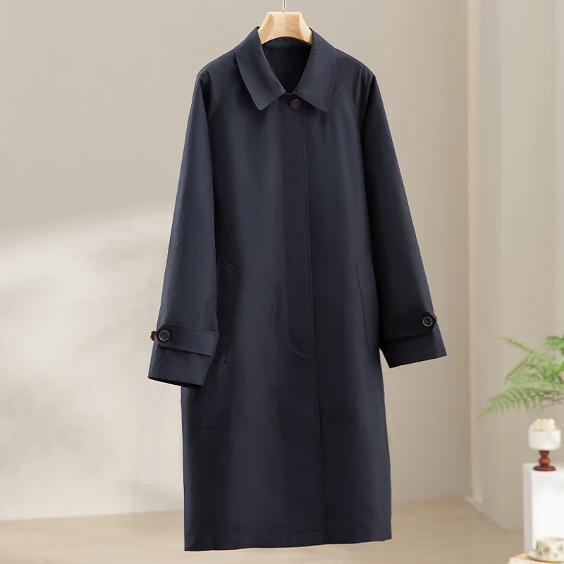 Damen Mid-Length Trenchcoat mit verdeckter Druckknopfblende und verstellbaren Manschetten Drune