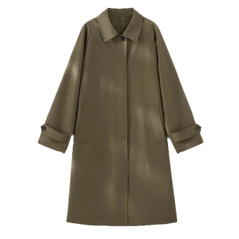 Damen Mid-Length Trenchcoat mit verdeckter Druckknopfblende und verstellbaren Manschetten Drune
