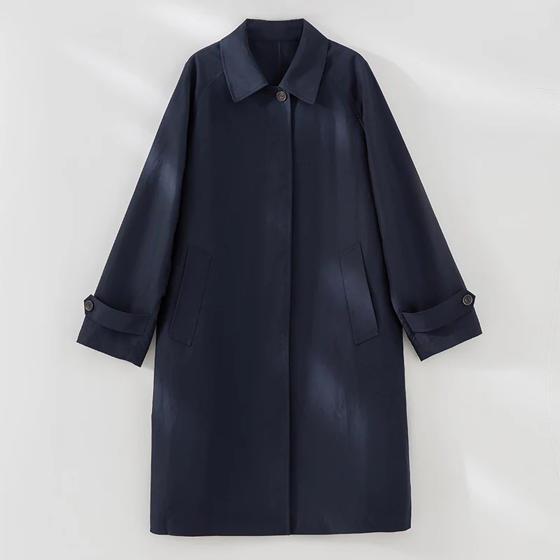 Damen Mid-Length Trenchcoat mit verdeckter Druckknopfblende und verstellbaren Manschetten Drune