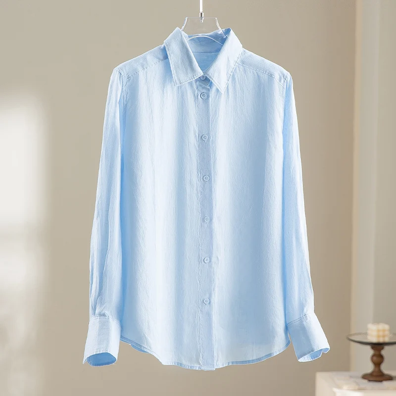 Damen Leichtes Oversize-Leinenblusen-Hemd mit klassischem Kragen und durchgehender Knopfleiste Drune