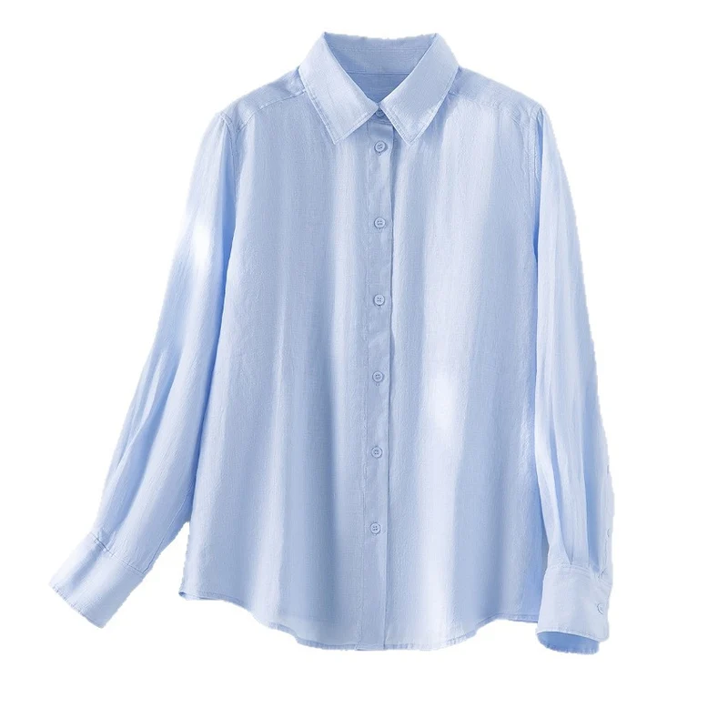 Damen Leichtes Oversize-Leinenblusen-Hemd mit klassischem Kragen und durchgehender Knopfleiste Drune