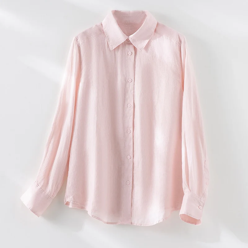 Damen Leichtes Oversize-Leinenblusen-Hemd mit klassischem Kragen und durchgehender Knopfleiste Drune