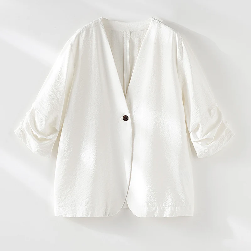 Damen Leichter Oversize-Blazer mit tiefem V-Ausschnitt und gekräuselten Ärmeln Drune