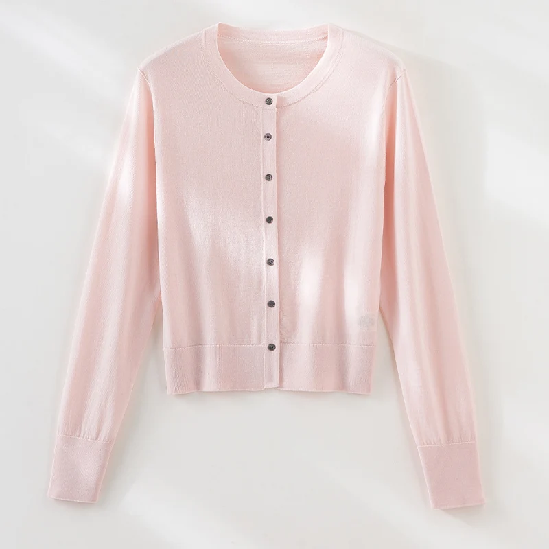 Damen Leichter Feinstrick-Cardigan im Cropped‑Schnitt mit Rundhals und durchgehender Knopfleiste Drune