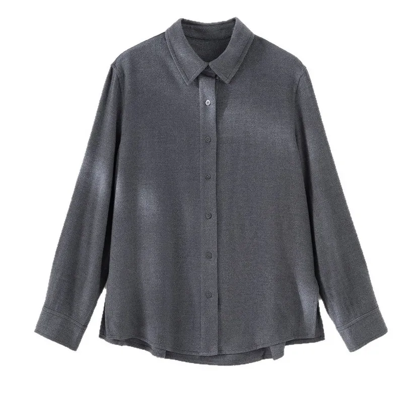 Damen Leichte Oversized-Hemdbluse aus Strukturjersey mit Kentkragen Drune