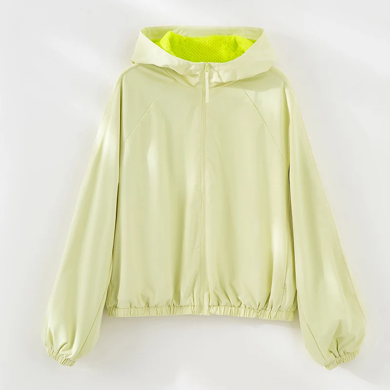 Damen Leichte Kapuzenjacke mit Halbreißverschluss, gestepptem Innenfutter und elastischem Saum Drune