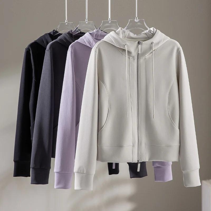 Damen Leichte Kapuzenjacke aus feinem Frottee mit taillierter Silhouette und Zwei-Wege-Reißverschluss Drune