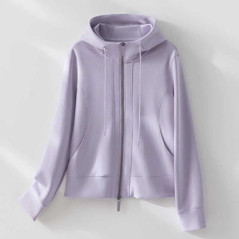 Damen Leichte Kapuzenjacke aus feinem Frottee mit taillierter Silhouette und Zwei-Wege-Reißverschluss Drune