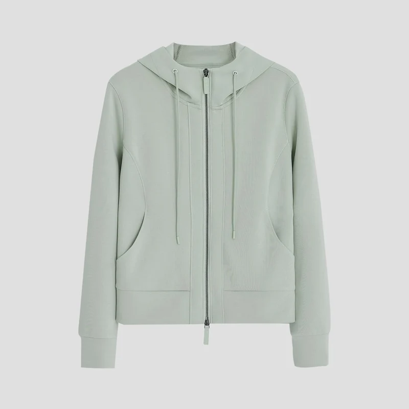 Damen Leichte Kapuzenjacke aus feinem Frottee mit taillierter Silhouette und Zwei-Wege-Reißverschluss Drune