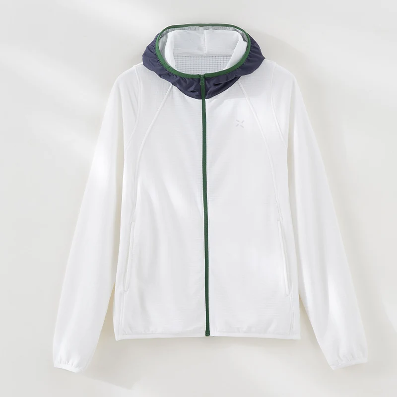 Damen Leichte Kapuzen-Trainingsjacke aus strukturiertem Funktionsjersey mit durchgehendem Reißverschluss Drune