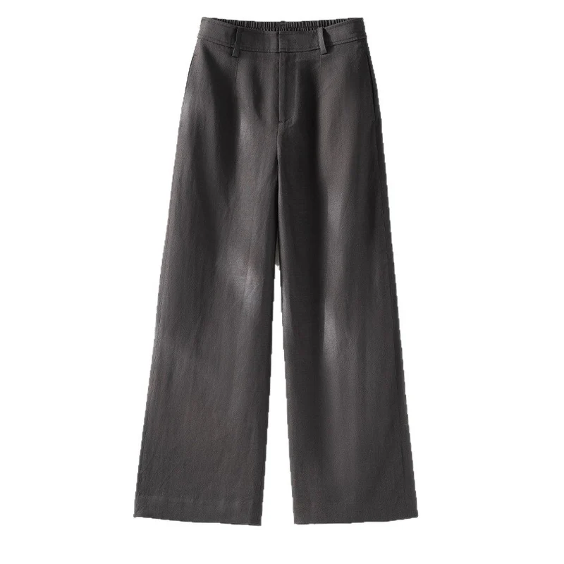 Damen Leichte Highwaist-Weitbein-Hose aus Leinenmix mit elastischem Rückbund Drune