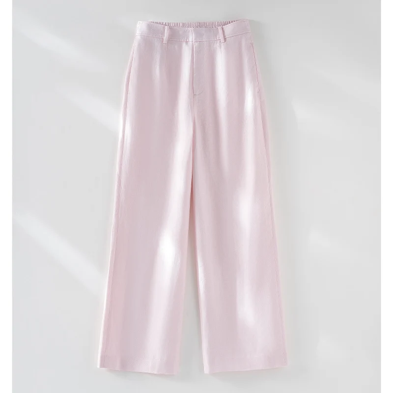 Damen Leichte Highwaist-Weitbein-Hose aus Leinenmix mit elastischem Rückbund Drune