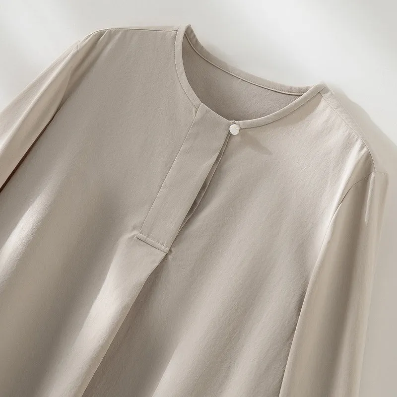 Damen Lässige Langarm-Bluse mit verdeckter Knopfleiste und Lagen-Saum Drune