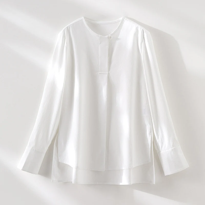 Damen Lässige Langarm-Bluse mit verdeckter Knopfleiste und Lagen-Saum Drune