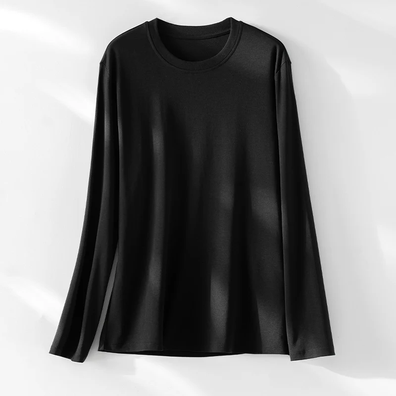 Damen Langärmeliges Feines Modal-Basicshirt mit Rundhalsausschnitt Drune