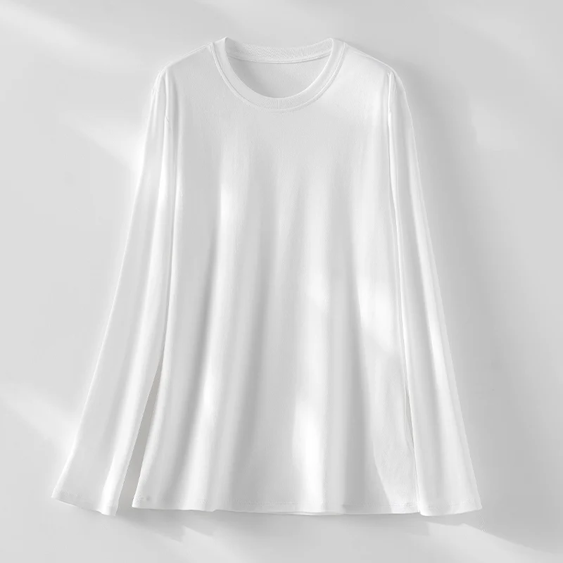 Damen Langärmeliges Feines Modal-Basicshirt mit Rundhalsausschnitt Drune