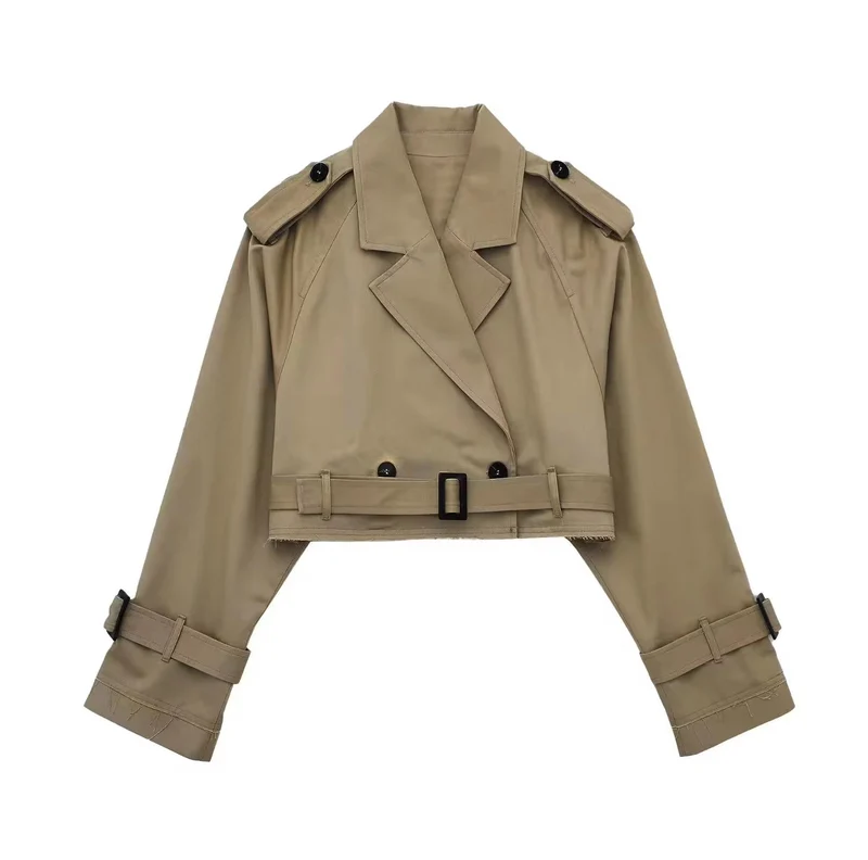 Damen Kurztrench mit Taillengürtel und Epauletten Drune