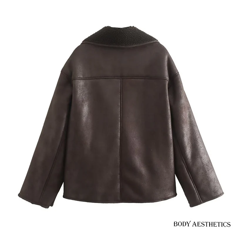 Damen Kurzjacke im Lammfell‑Look mit Teddyfutter und Knopfleiste Drune