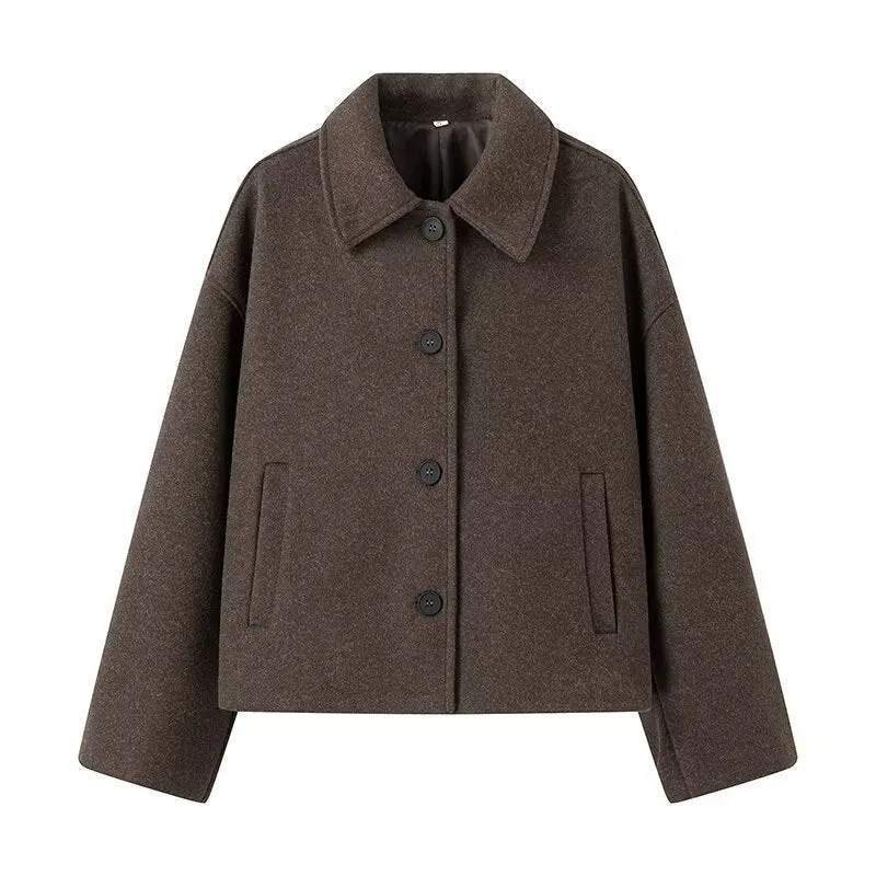 Damen Kurzjacke im Boxy‑Schnitt aus Wollmix mit Hemdkragen und Eingrifftaschen Drune